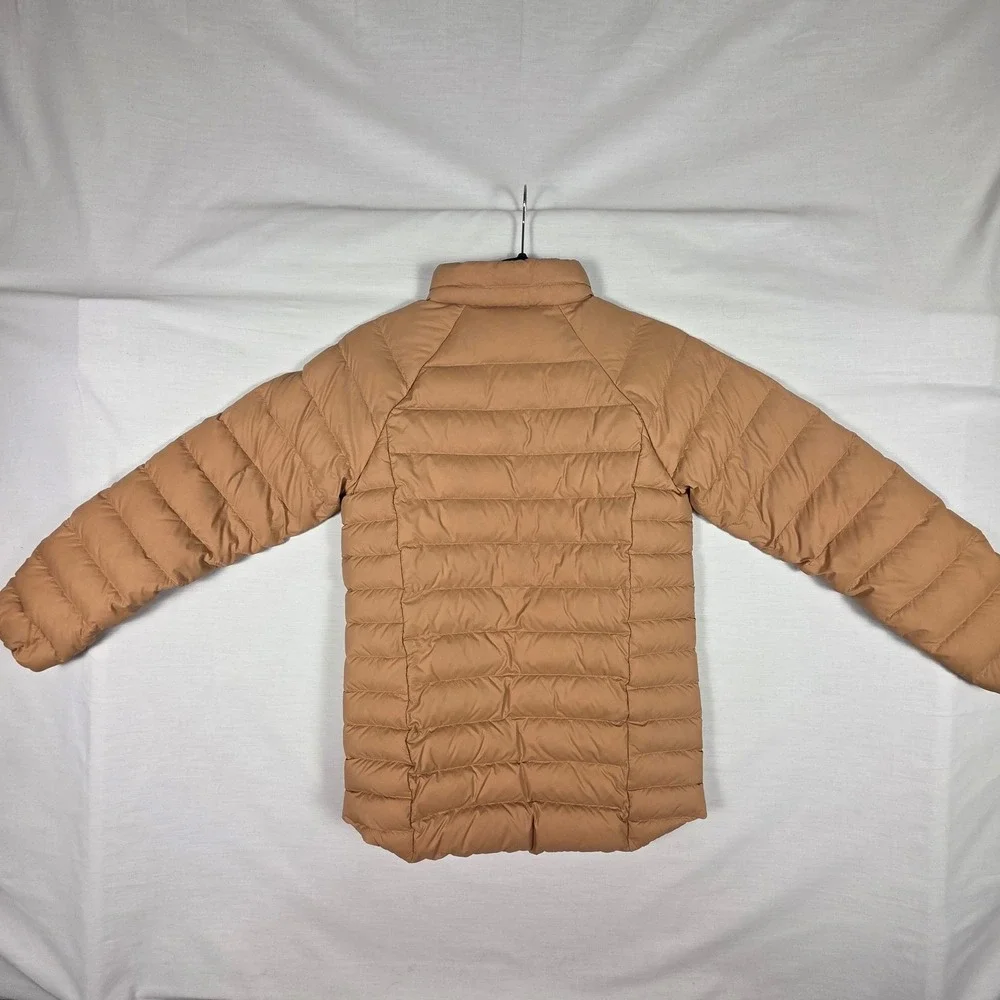 Patagonia‎ Down 600 Fill Jacket Kids XL Tan Pink Puffer Hoodless Full Zip Warm